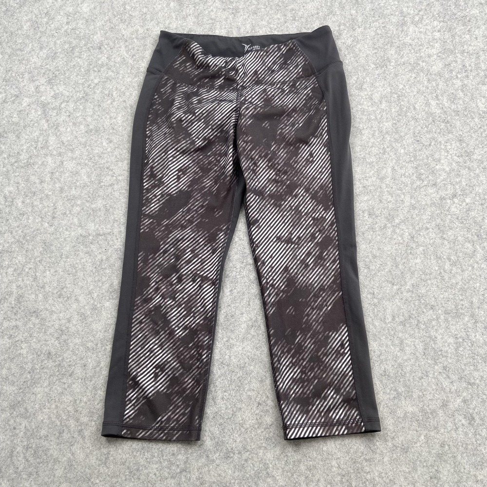 Old Navy Active Leggings Womens Medium 26x20 Gray Capri Striped Print Stretch